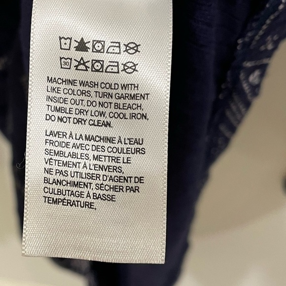 Lucky Brand Navy Blue Boho Hippie Peasant Blouse Tassel Tie Front Small - Picture 9 of 11